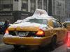 New york city taxi during snow storm.